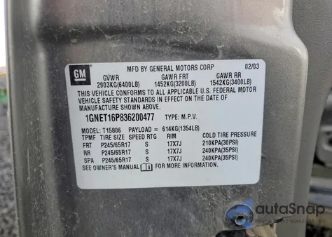 2003 Chevrolet Trailblazer Ext z USA, uszkodzony, nr VIN 1GNET16P836200477